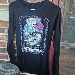 Black Skull Dilligaf Long Sleeve Women's Tee